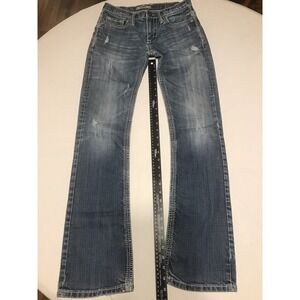 Bke Aiden Women 26r Blue distressed Bootcut Hipp Retro‎ Wash Fade Stretchy Jeans